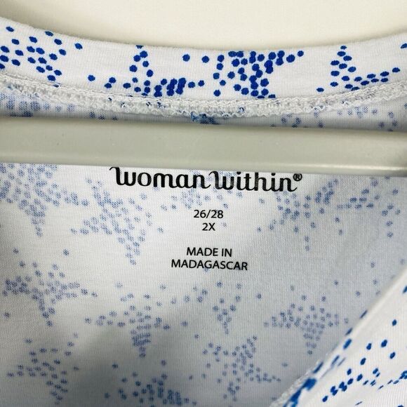 Woman Within Plus Size 26 28 2X Stars Print Cold Shoulder Tee Top White Blue - Picture 4 of 6